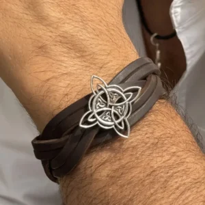 Pulsera de plata con cuero VINCULO